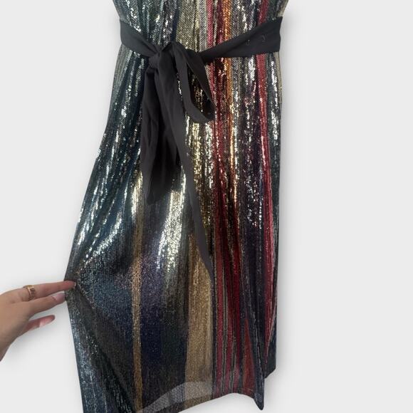 Julia Jordan V-Neck Stretch Multi Colored Sequin A-Line Midi Dress Size 6 - Picture 8 of 12